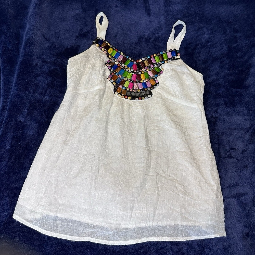 Joy Joy Womens Sleeveless Top Blouse Stone Jewel Accent Size XS Missing Stones - Picture 2 of 10